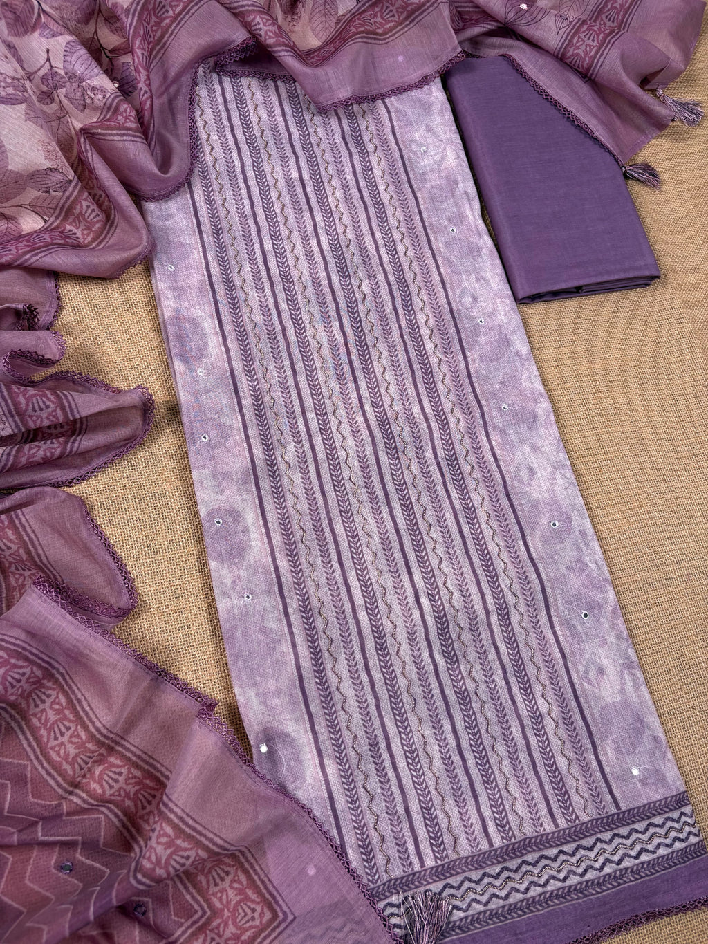 Lavender Banarasi Pure Mul-Mul Suit