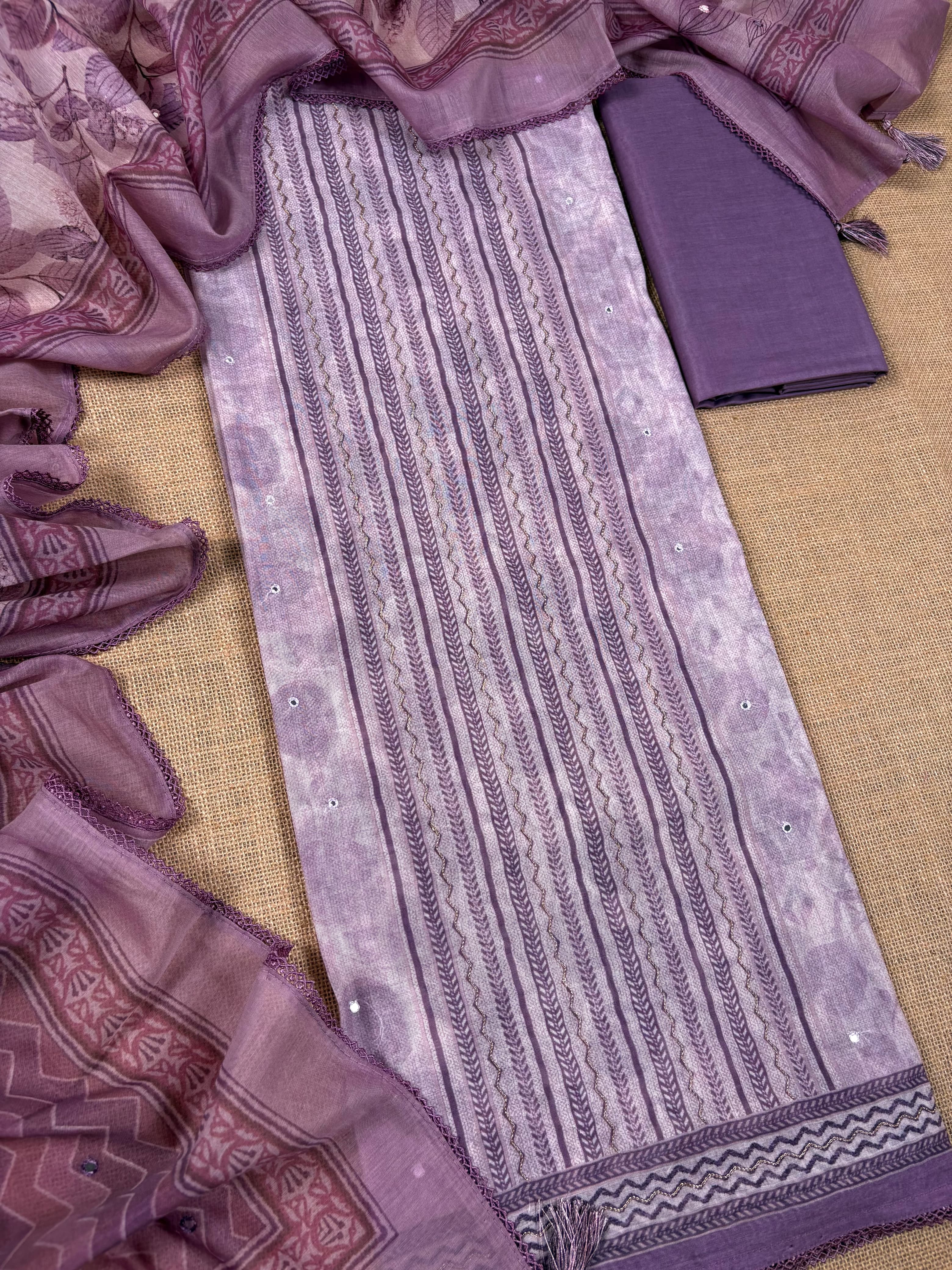 Lavender Banarasi Pure Mul-Mul Suit