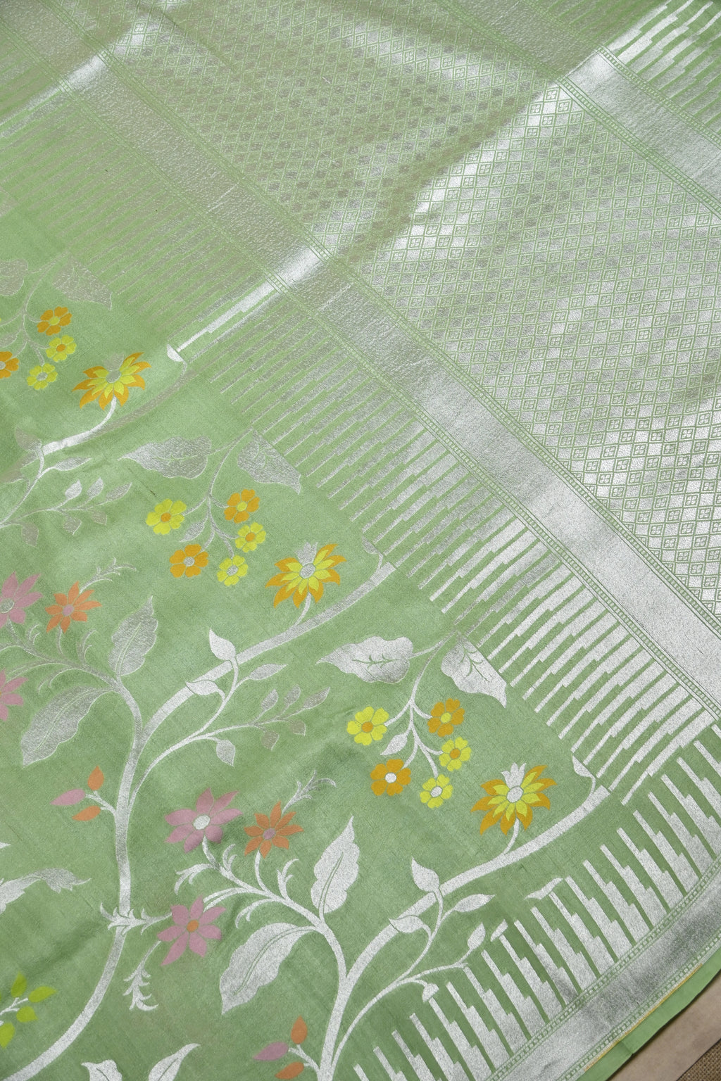 Baby Green Pure Banarasi Tussar Georgette Saree