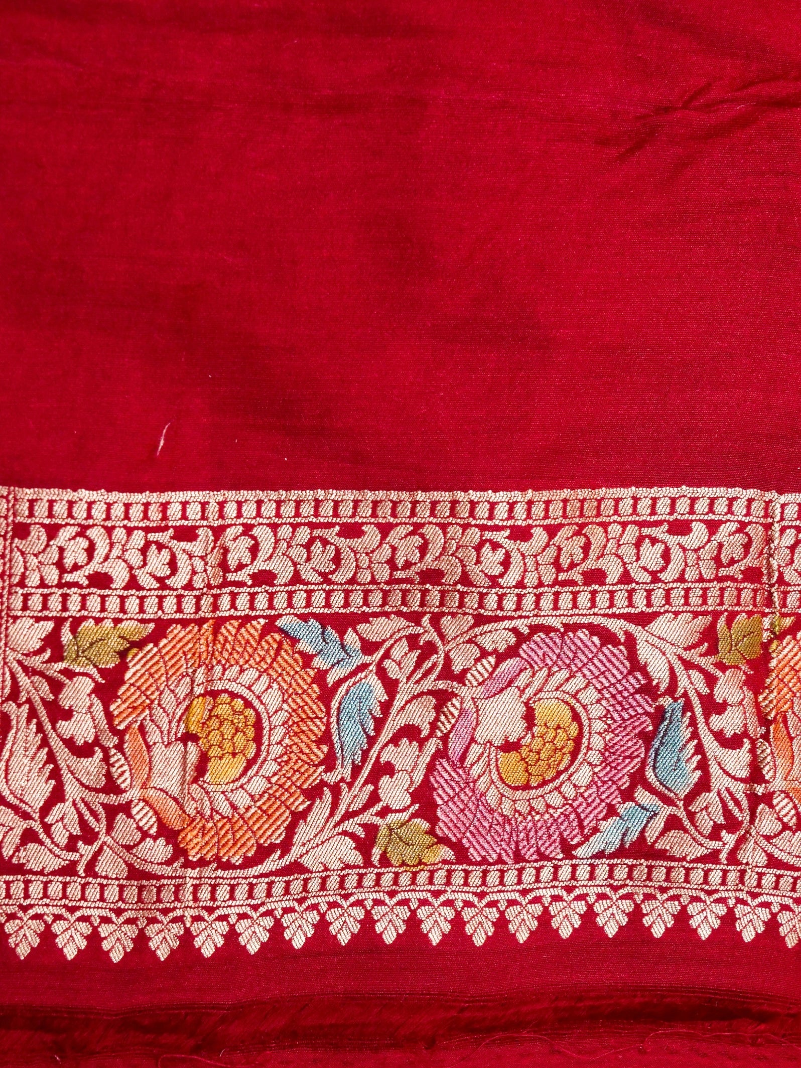 Handwoven Red Blue Banarasi Monga Silk Saree