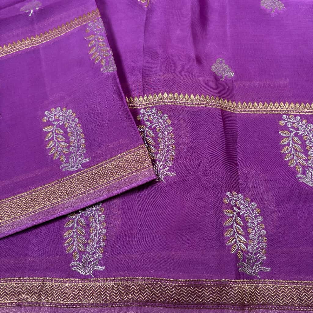 Lilac Banarasi Mashru Satin Silk Saree