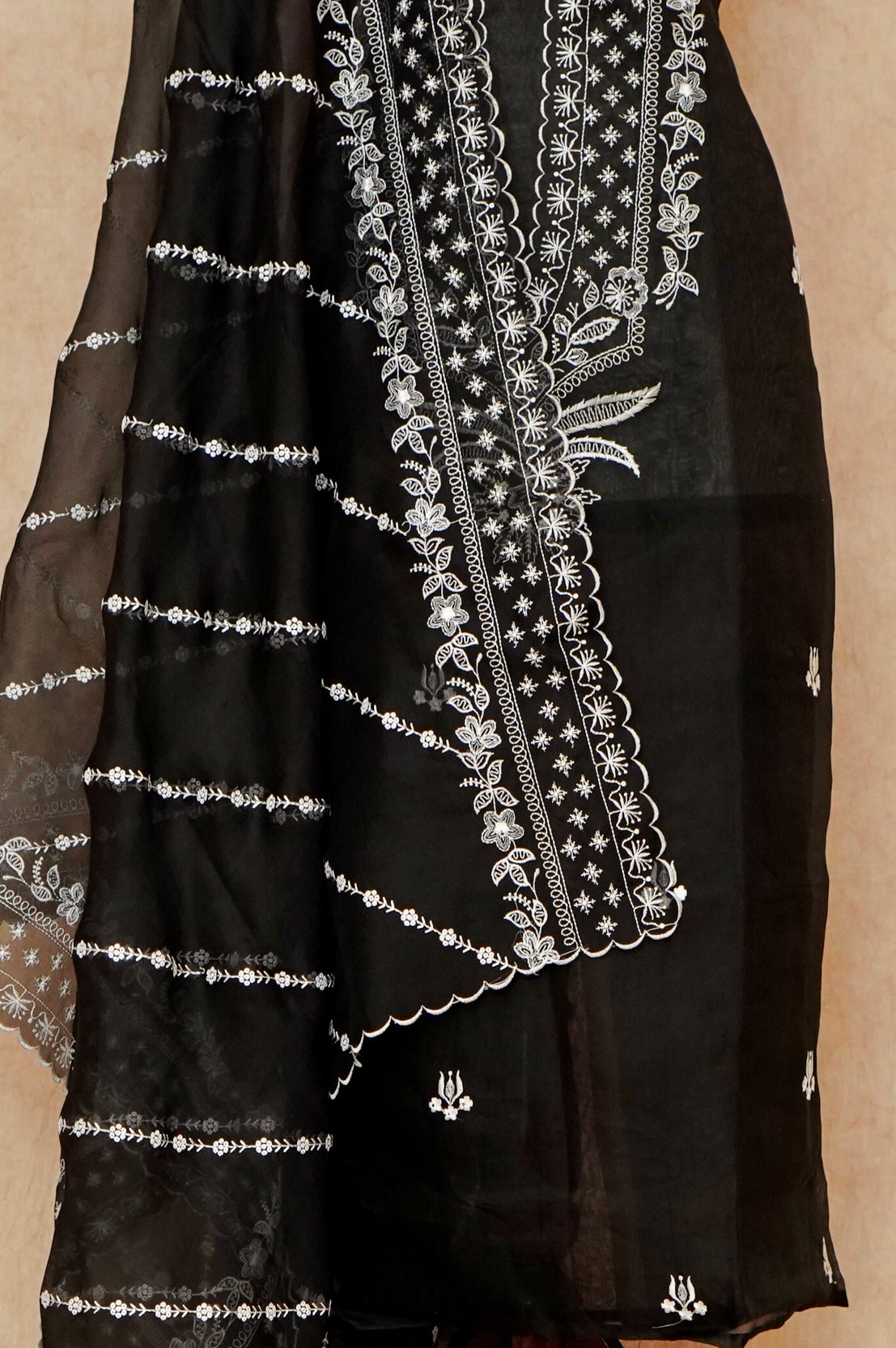 Handwoven Black Banarasi Organza Silk Suit