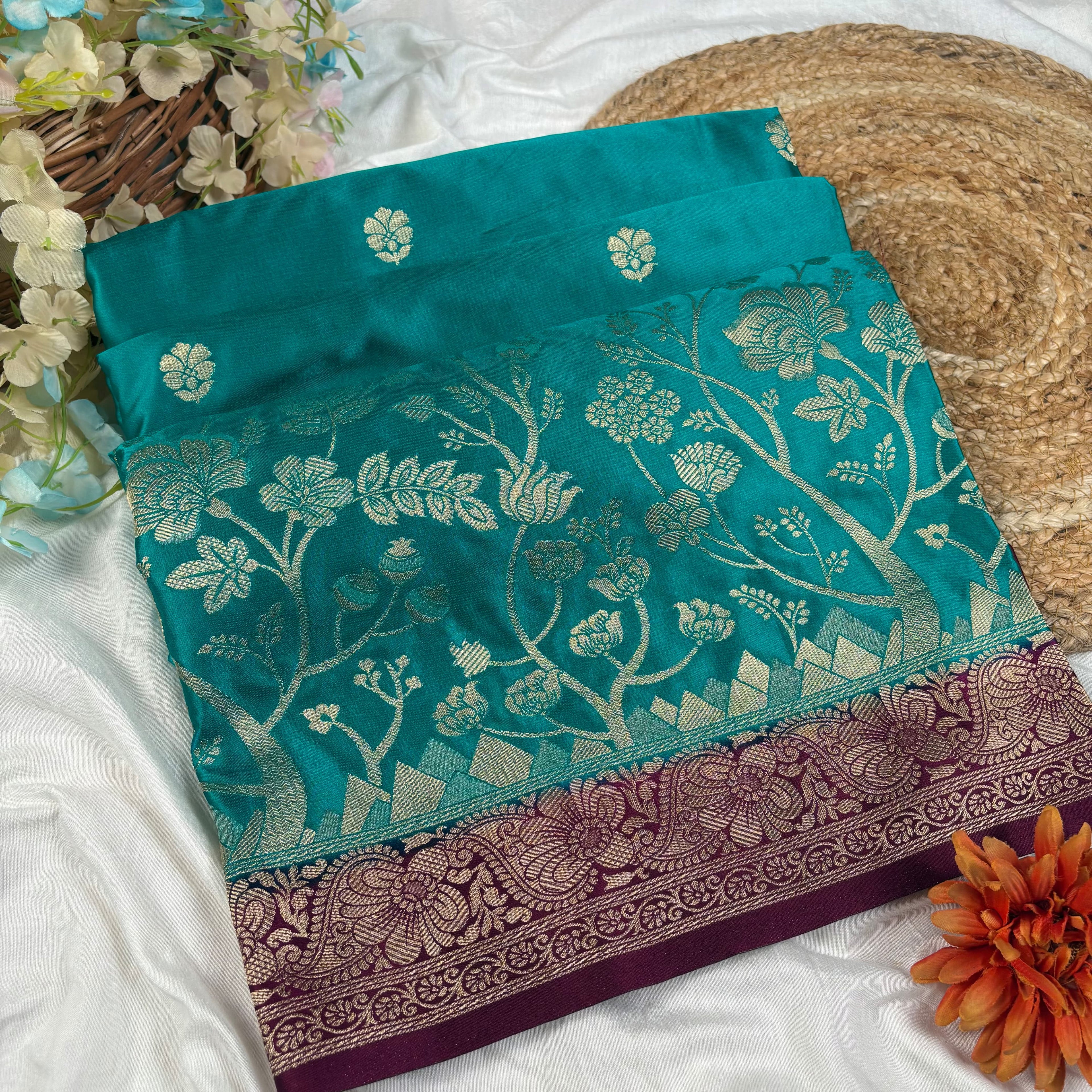 Sea Green Banarasi Mashru Silk Saree