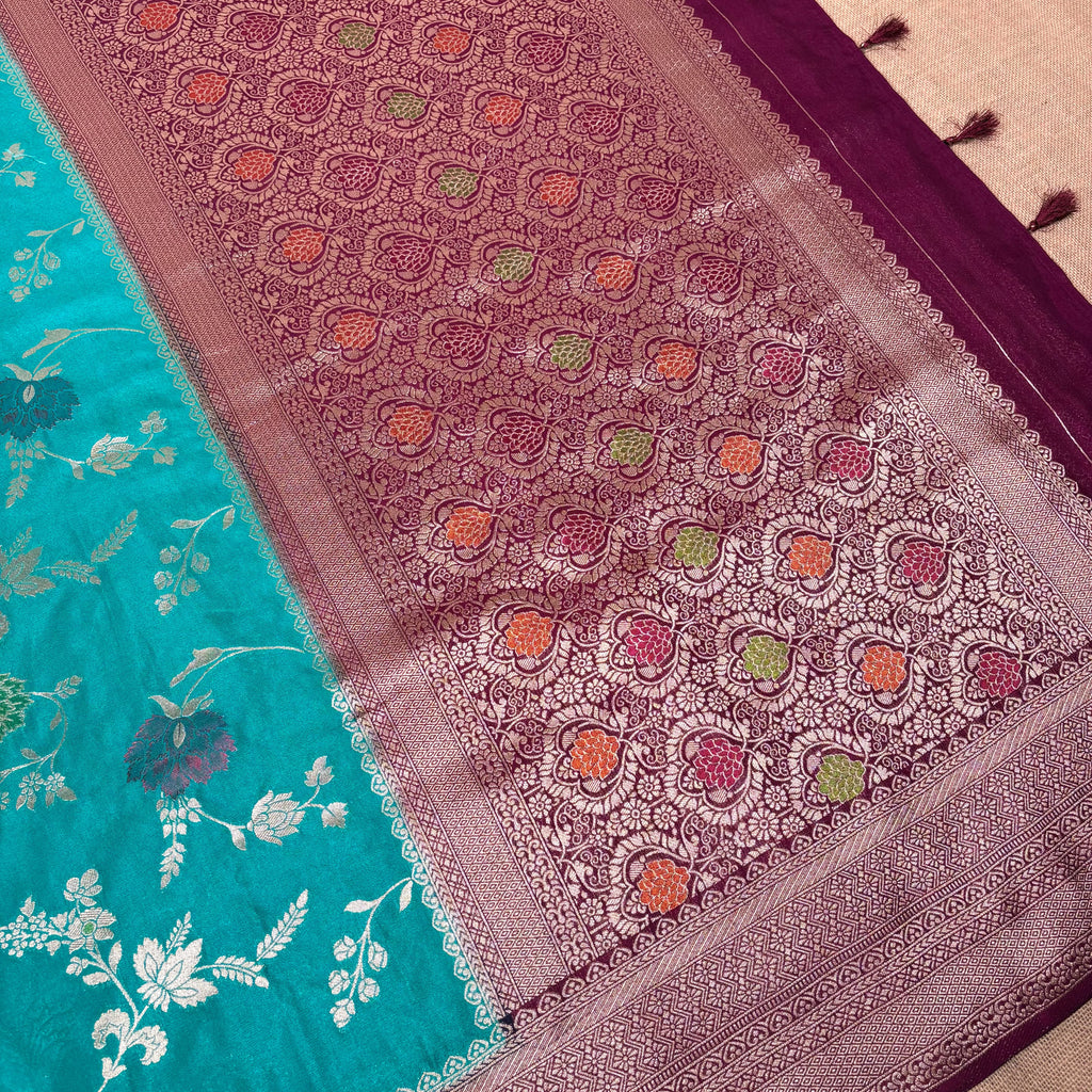 Shi Green Banarasi Katan Georgette Silk Saree