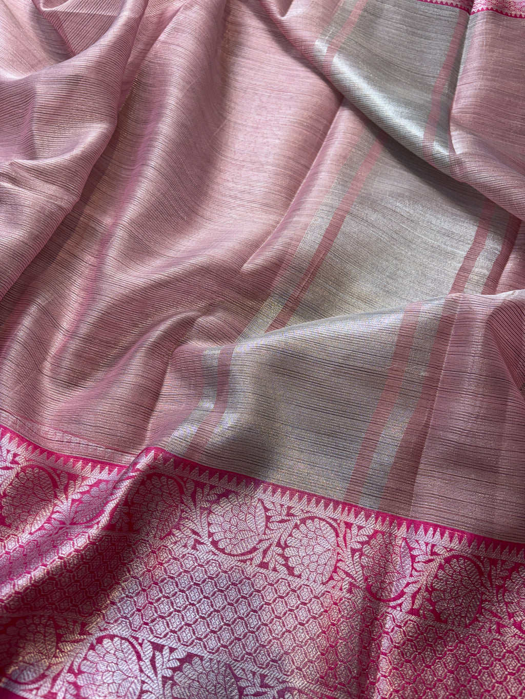 Baby Pink Banarasi Tissue Silk Saree