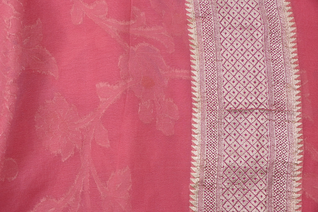 Pinkish Peach Pure Banarasi Khaddi Georgette Silk Saree