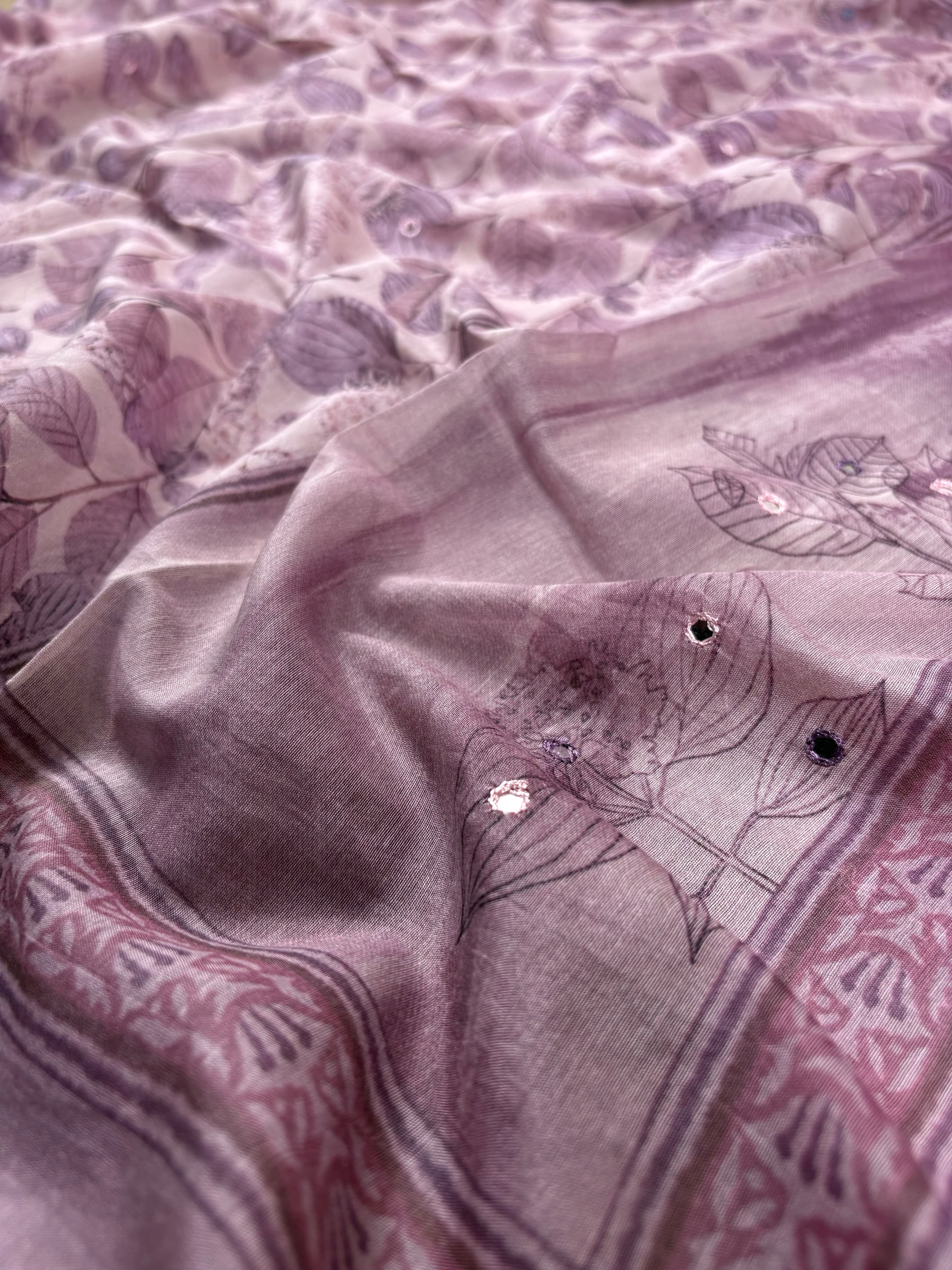 Lavender Banarasi Pure Mul-Mul Suit
