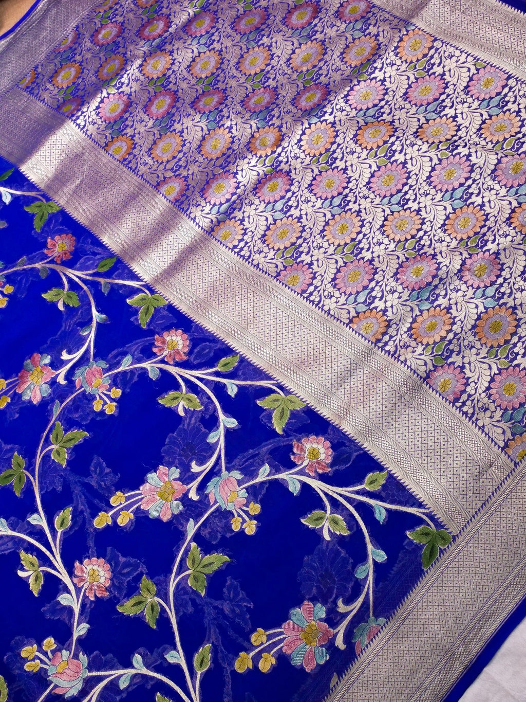 Handwoven Dark Blue Banarasi Khaddi Silk Saree