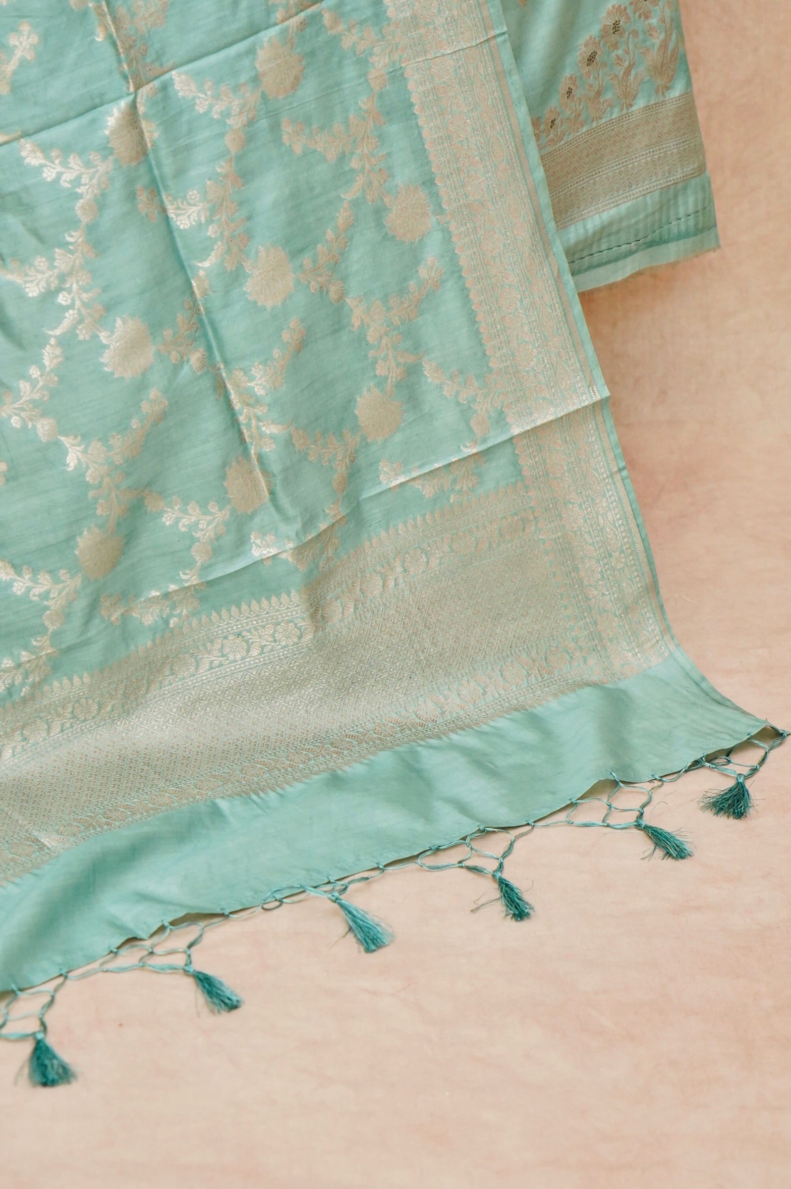 Handwoven Sea Green Banarasi Chiniya Silk Suit