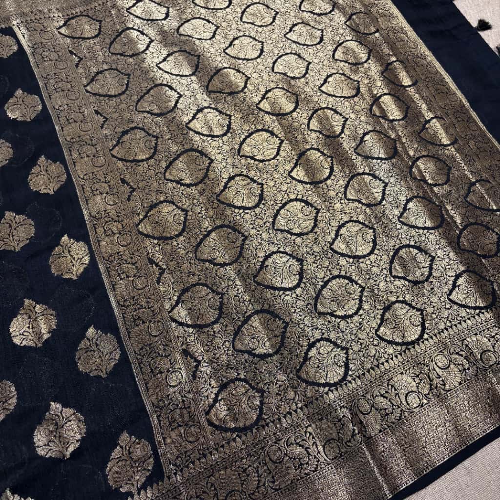 Black Banarasi Katan Chanderi Silk Saree