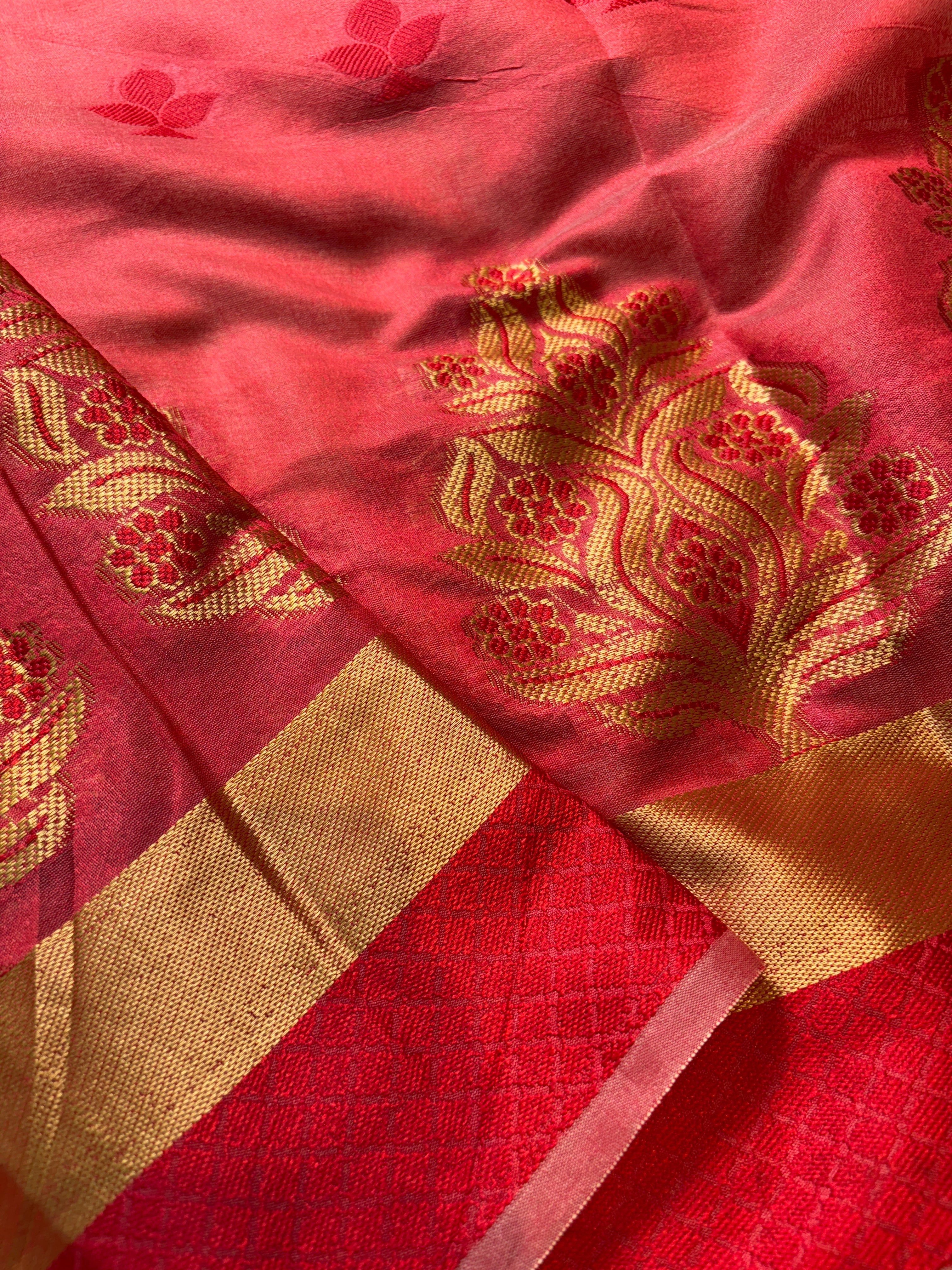 Contrast Banarasi Fancy Katan Alfi Meena Saree