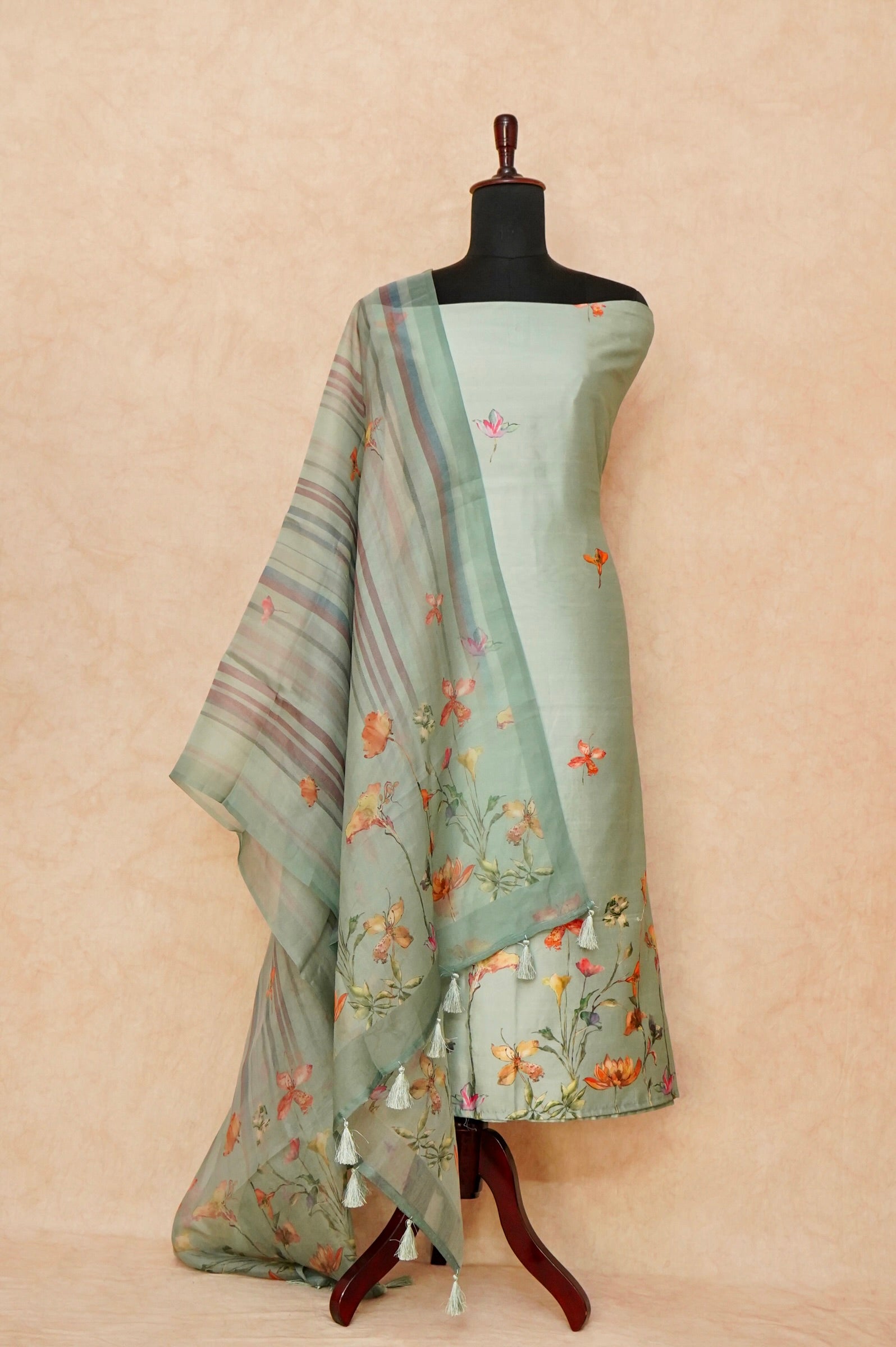 Handwoven Sea Green Banarasi Chiniya Silk Suit