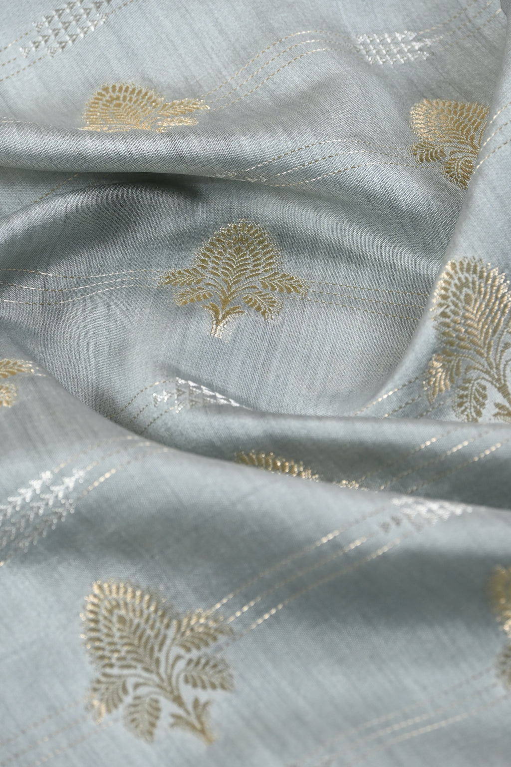 Grey Pure Banarasi Moonga Silk Saree