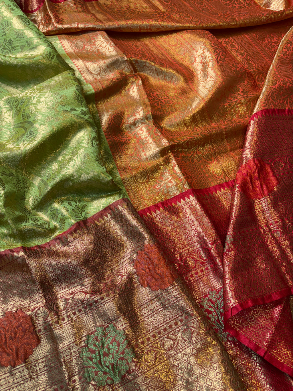 Contrast Banarasi Fancy Katan Brocade Meena Saree