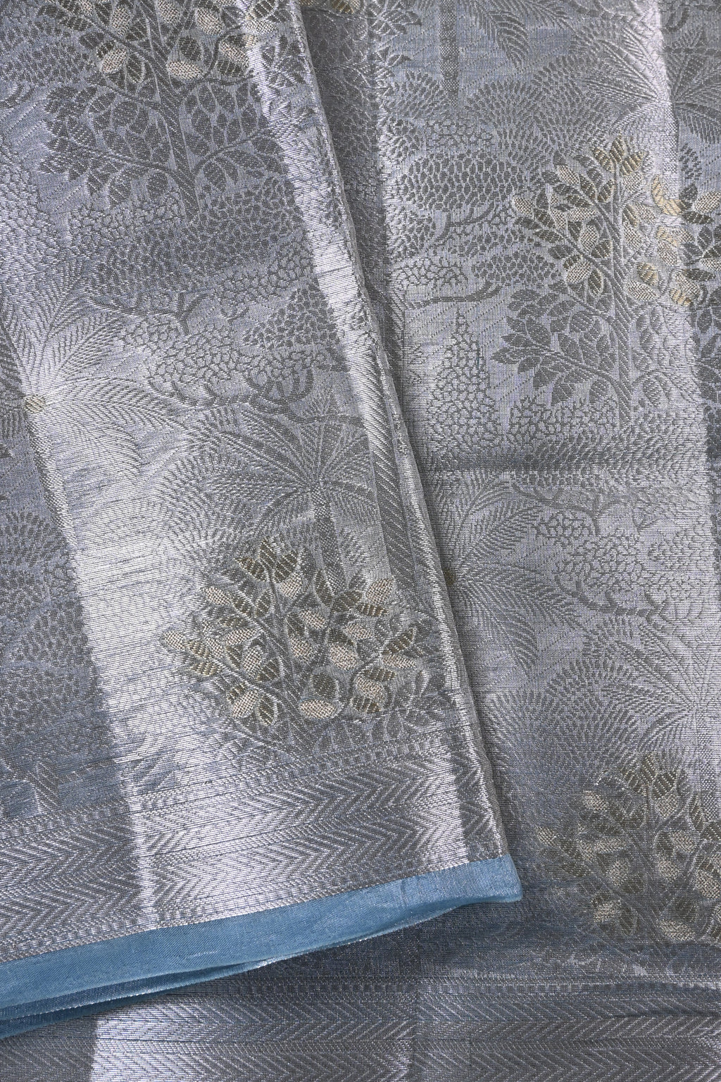 Baby Blue Pure Banarasi Molten Alfi Tissue Silk Saree