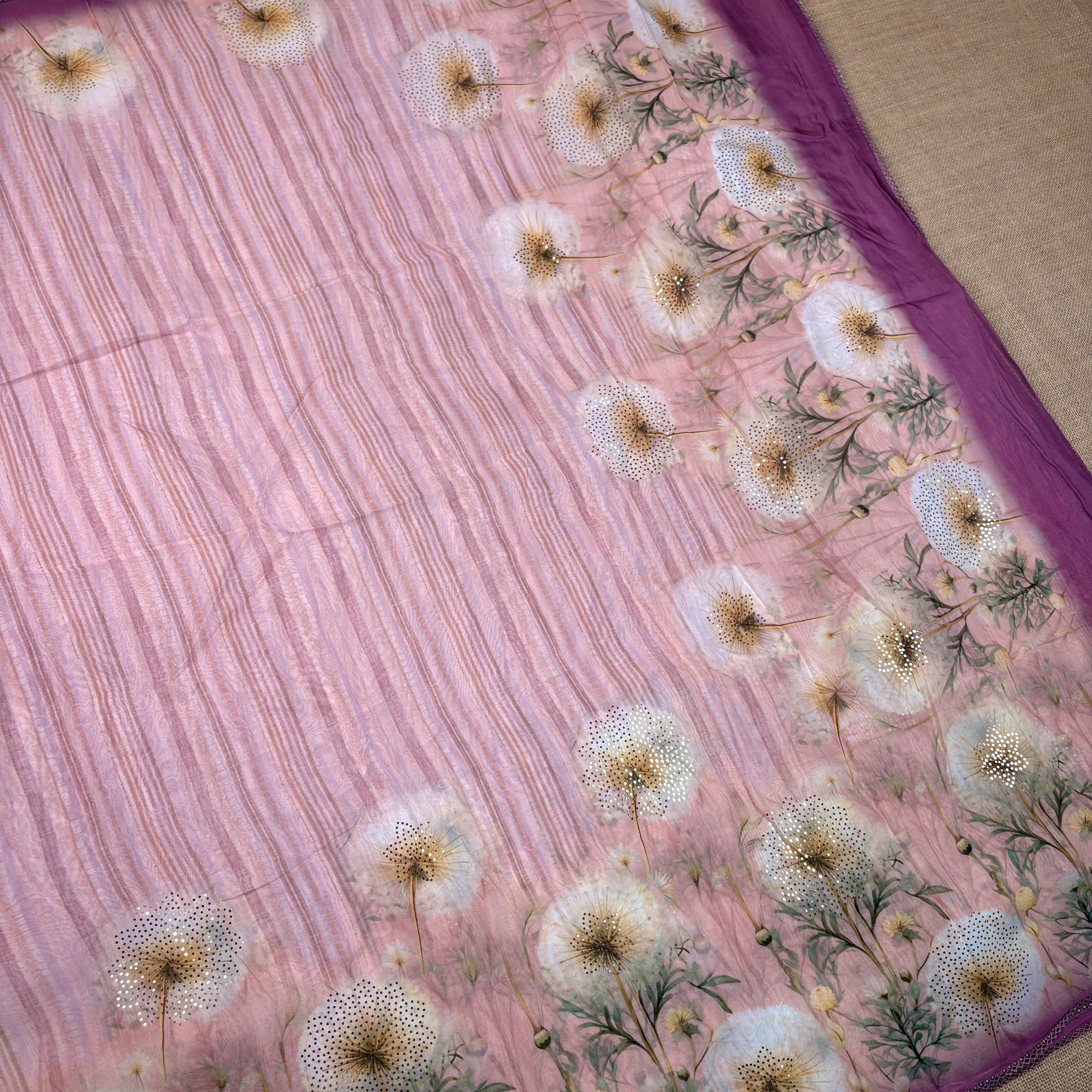 Lilac Banarasi Georgette Satin Saree