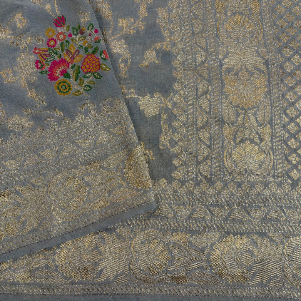 Grey Banarasi Khaddi Georgette Silk Saree