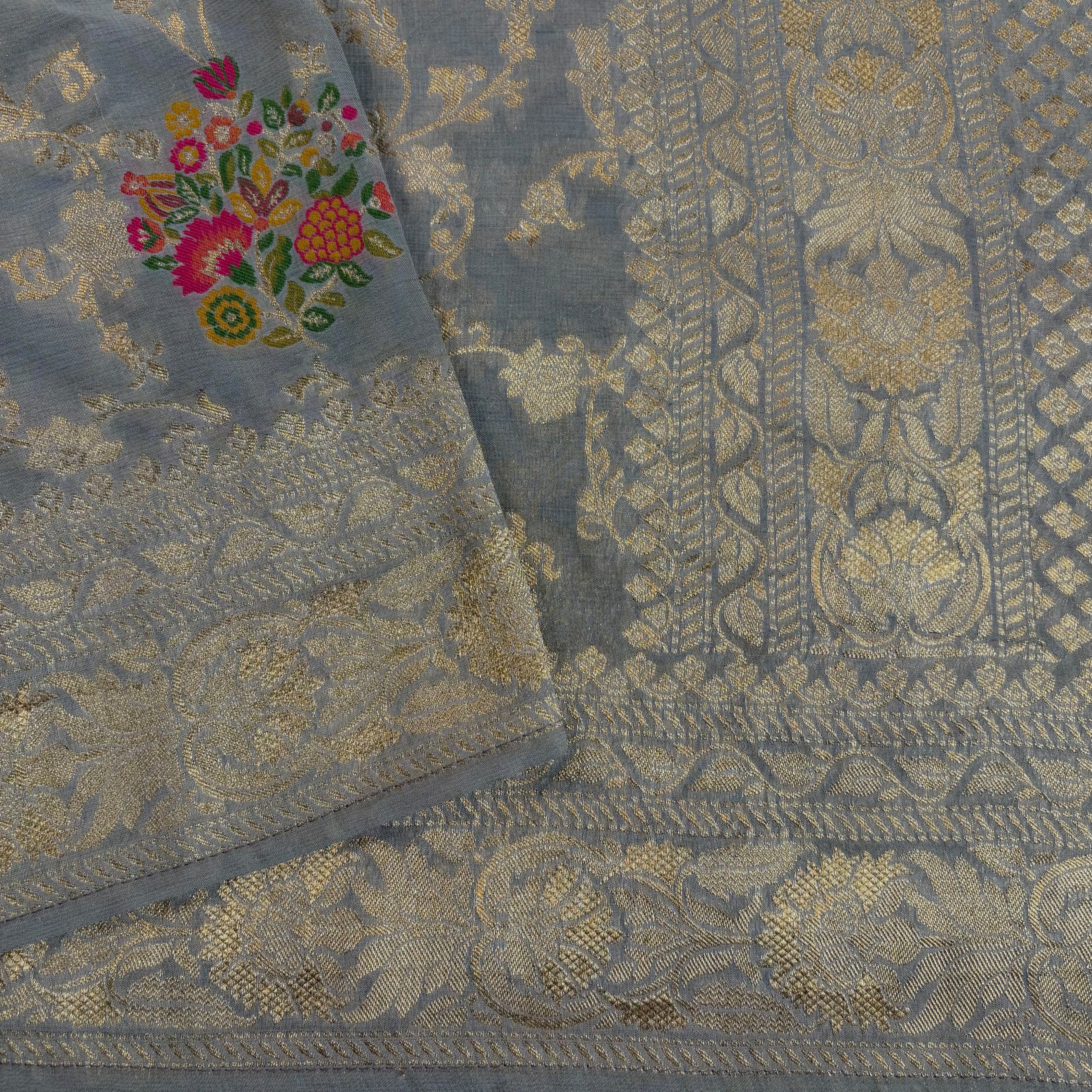 Grey Banarasi Khaddi Georgette Silk Saree