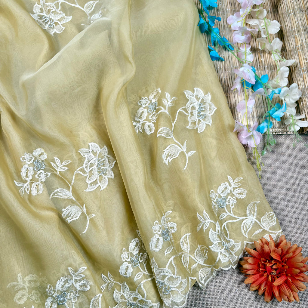 Yellow Banarasi Softy Organza Silk Saree