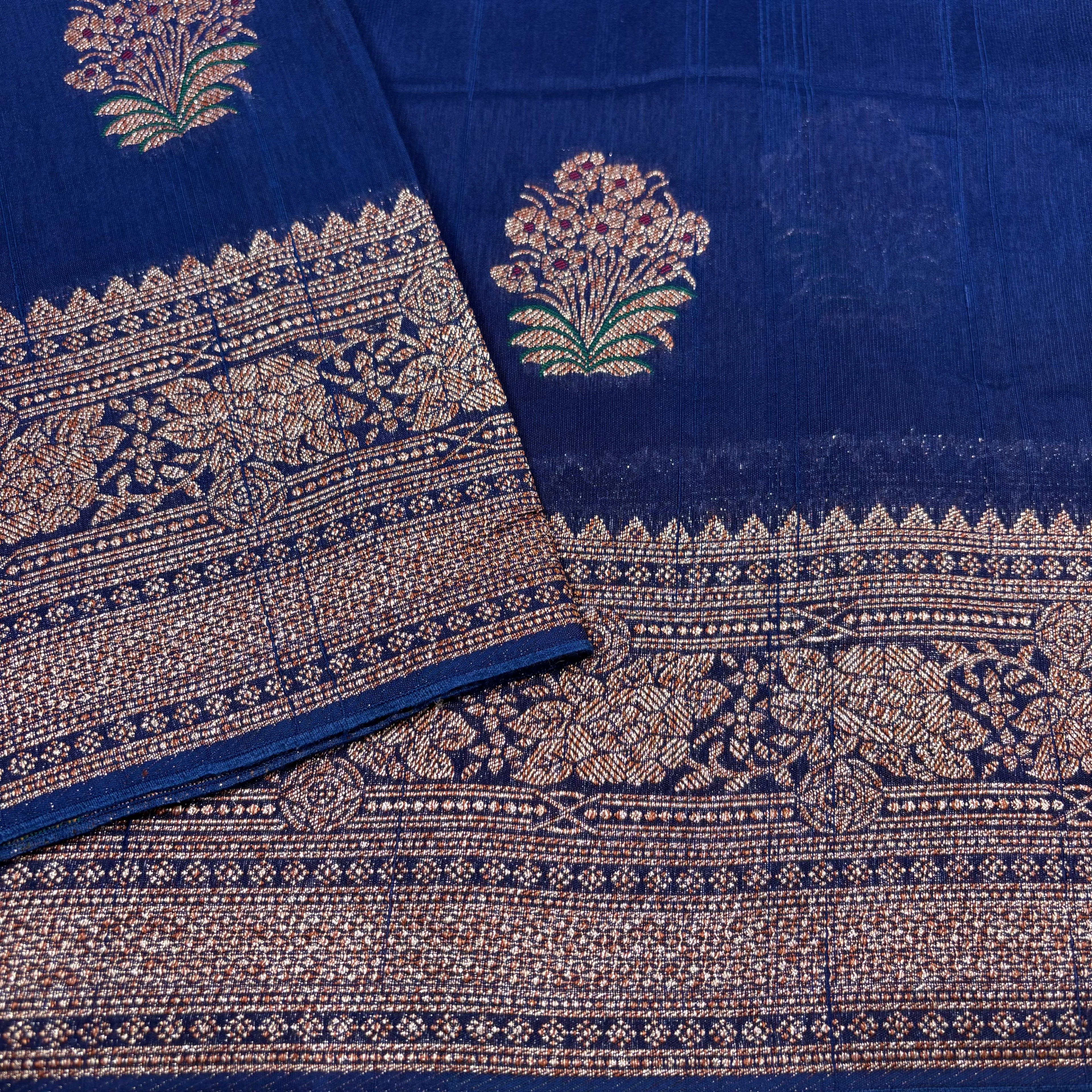 Royal Blue Banarasi Dupiyan Ghicha Silk Saree