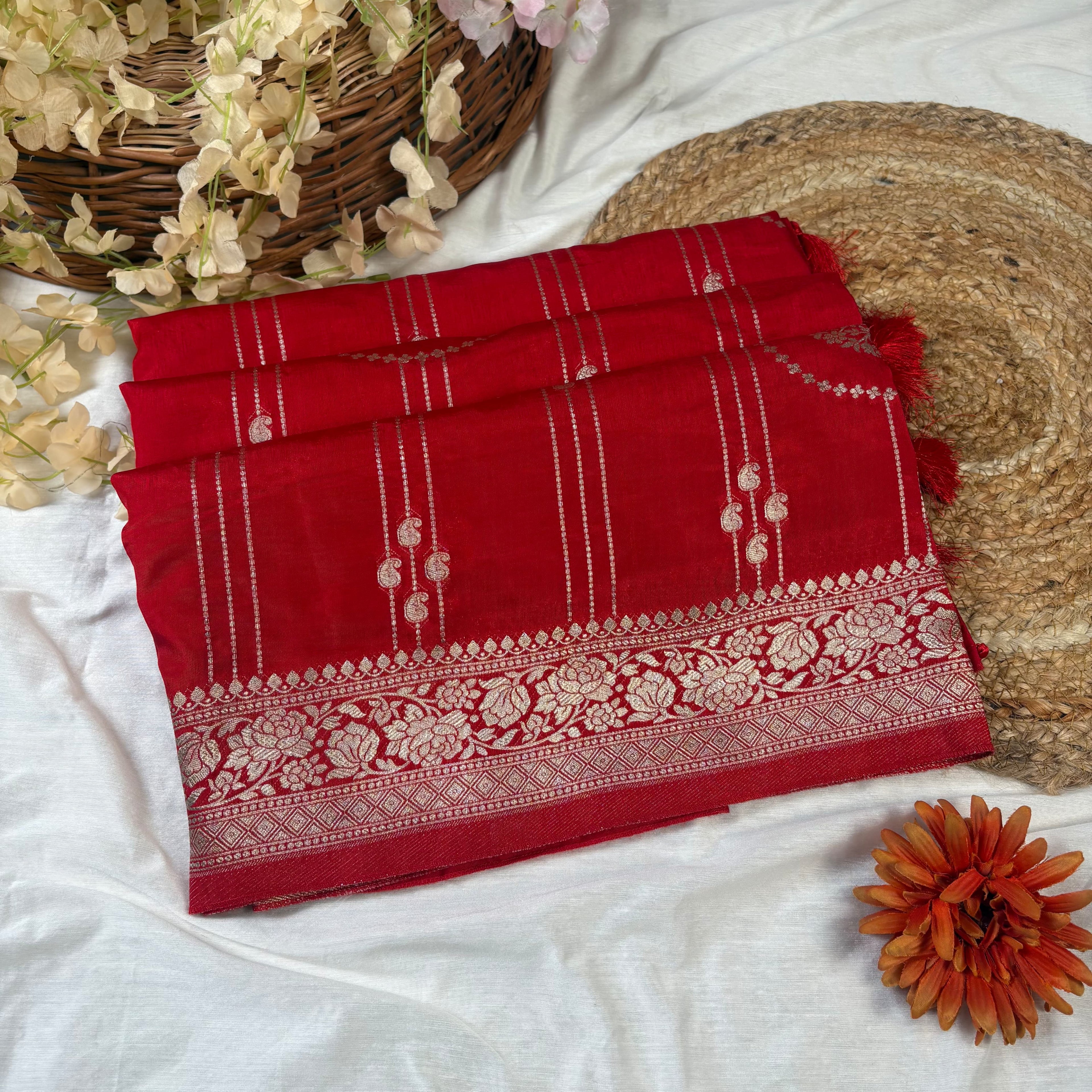 Red Banarasi Mango Silk Saree